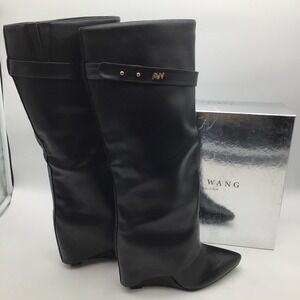 Azalea Wang Melina Black Stuck on You Wedge Boots Womens Size 8 Pointed Toe NEW